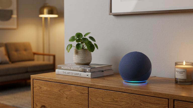 Echo Dot auf einem Sideboard