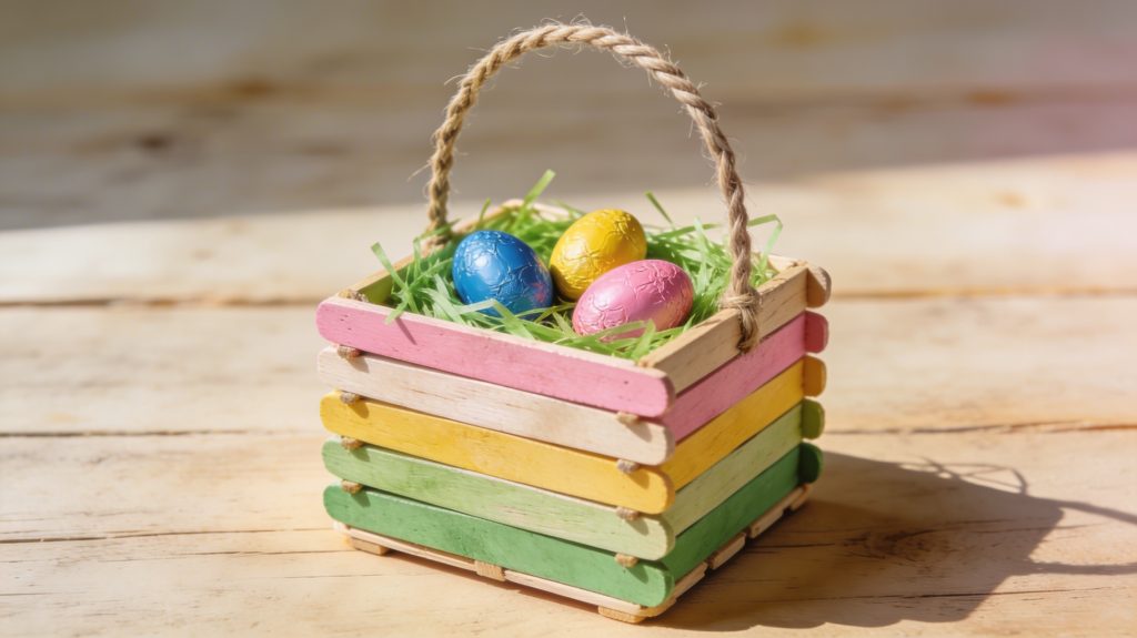 Osternest gebastelt aus Eisstielen. Schritt für Schritt Anleitung.