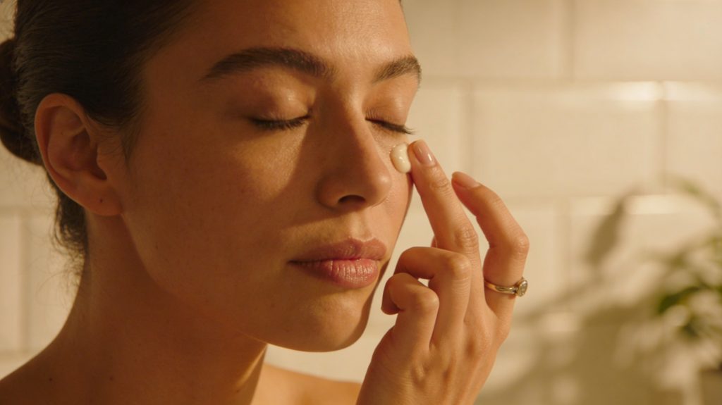 Augencreme auf die Augenpartie auftragen.