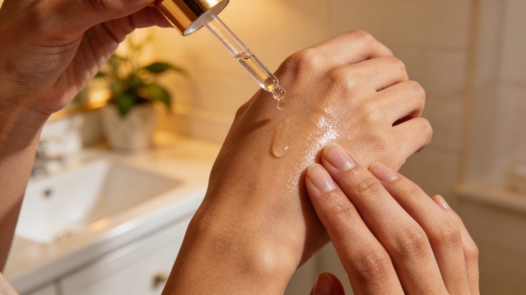 Retinol auf Haut auftragen.