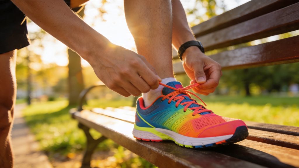 Laufschuhe zum Laufen binden.