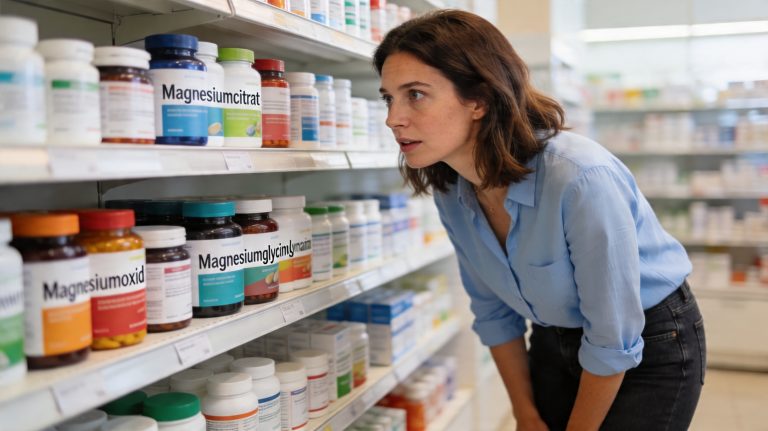 Verschiedene Arten von Magnesium in einem Regal.